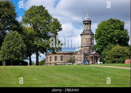 Shrewsbury, Shropshire, England, Großbritannien - St. Chad's Church vom Quarry Park aus gesehen Stockfoto
