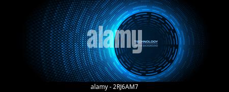 Abstraktes futuristisches Technologie-Hintergrunddesign mit dunkelblauen Kreislinien und Halbton. Hintergrund des Konzepts Vektor-Illustration. Stock Vektor