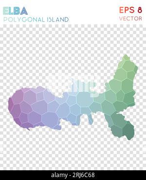 Elba polygonale Karte, Insel im Mosaikstil. Bemerkenswerter niedriger Poly-Stil, modernes Design. Elba polygonale Karte für Infografiken oder Präsentationen. Stock Vektor