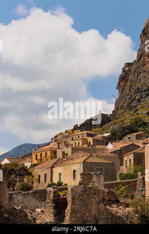 Eine majestätische Aufnahme der Burg Monemvasia in Griechenland Stockfoto