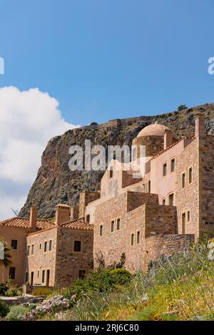 Eine majestätische Aufnahme der Burg Monemvasia in Griechenland Stockfoto