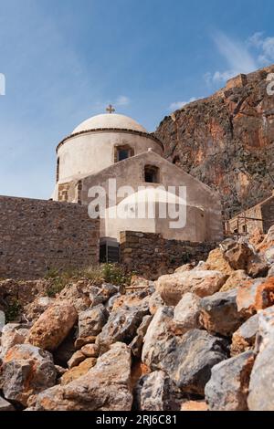 Eine majestätische Aufnahme der Burg Monemvasia in Griechenland Stockfoto