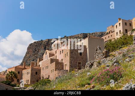 Eine majestätische Aufnahme der Burg Monemvasia in Griechenland Stockfoto