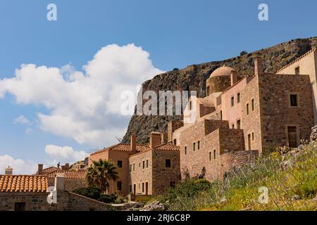 Eine majestätische Aufnahme der Burg Monemvasia in Griechenland Stockfoto