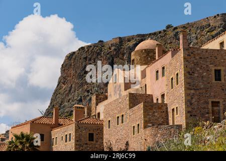 Eine majestätische Aufnahme der Burg Monemvasia in Griechenland Stockfoto
