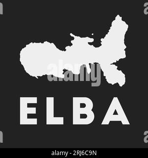 Elba-Symbol. Inselkarte auf dunklem Hintergrund. Stilvolle Elba-Karte mit Inselname. Vektorillustration. Stock Vektor