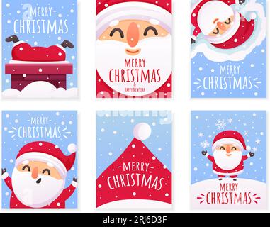 Weihnachtskarten mit Weihnachtsmotiv. Frohe Weihnachten und Neujahr Banner und Cover Design. Winterferien lustige Charaktere und Schneefall-Vektorplakate Stock Vektor