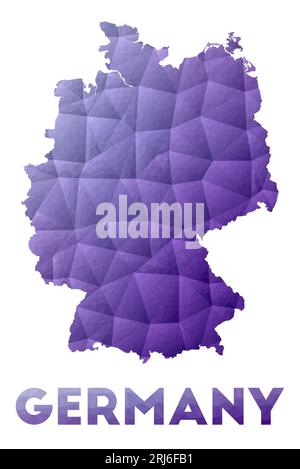 Karte von Deutschland. Abbildung des Landes mit niedrigem Poly. Violettes geometrisches Design. Polygonale Vektorillustration. Stock Vektor