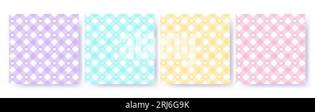 Nahtloses Gingham-Muster mit Herzschräge in Pastellfarben. Vichy-Karomuster für Textildekoration zum Osterfest. Vektor kariertes Muster für Stock Vektor