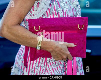 Rotterdam, Niederlande. August 2023. Prinzessin Laurentien von den Niederlanden (Handtasche) verlässt Ahoy in Rotterdam am 21. August 2023, nachdem sie den Internationalen Weltbibliothek- und Informationskongress (WLIC) eröffnet hat, der sich auf das Thema lässt zusammenarbeiten, lässt Bibliothek, Bibliotheks- und Informationsexperten aus 130 Ländern untersuchen, wie Bibliotheken zu einer integrativen Gesellschaft beitragen können. Credit: Albert Nieboer/Netherlands OUT/Point de Vue OUT/dpa/Alamy Live News Stockfoto