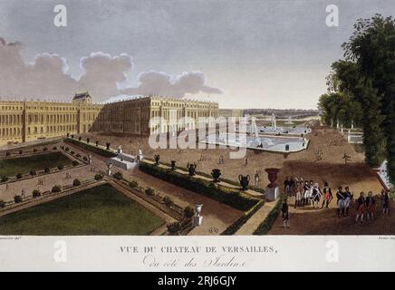 Chateau de Versailles du Côte des jardins - in 'Vues de Paris' par Courvoisier, 1827 Stockfoto