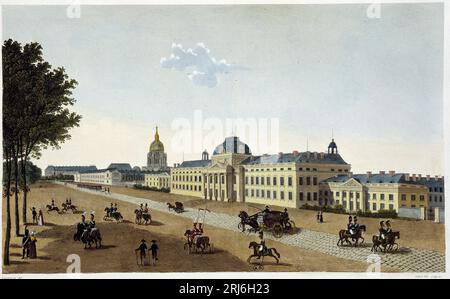 Vue de l'Ecole Militaire du Cote du Champs de Mars, Vers 1820 - in "Vues de Paris' de Courvoisier, 1827 Stockfoto