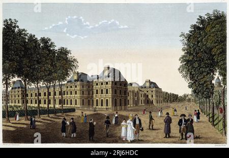 Jardin et Palais du Luxembourg vus de la terrasse du Petit Luxemburg. Tiefdruck par Courvoisier, 1827. Stockfoto