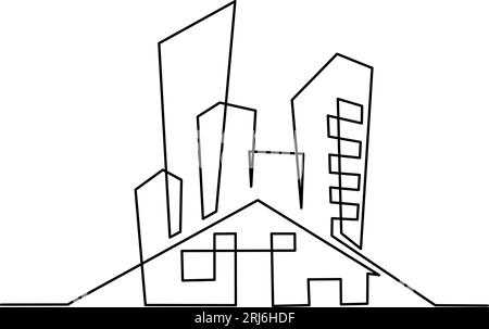 Moderne Stadtlandschaft. Durchgehende Vektorzeichnung mit einer Linie Stock Vektor