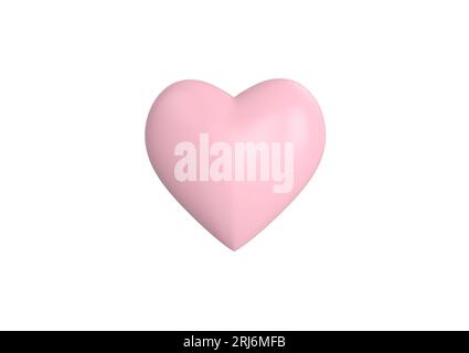 Ein leuchtend rosafarbenes Herzsymbol auf weißem Hintergrund. 3D-Rendering. Stockfoto
