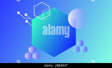 Sechseck Cyber Copy Space Frame blau grün verlaufender Hintergrund. Stock Vektor