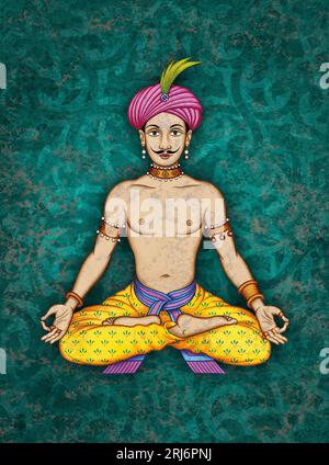 Illustration Series: Fakir in drei verschiedenen Yoga-Positionen. Abbildung 1 von 3 Stockfoto