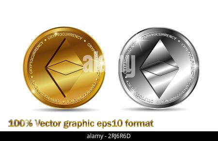Goldenes Ende silberne ethereum-Münze. Kryptowährung Blockchain Münze ethereum Symbol isoliert auf weißem Hintergrund. Realistische Vektorillustration Stock Vektor