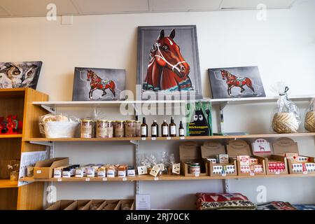 Schilder und Symbole, Touristenladen, Dalarna Design von Schweden, Falun, Schweden. Stockfoto