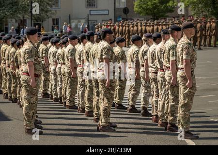 Das Royal Logistics Corps, auf einer Parade mit den Gurkha Rifles, während der Verleihung der Freedom of the Town Zeremonie in Malmesbury, Wiltshire. 20. Mai Stockfoto