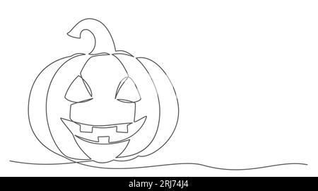 Halloween Kürbis eine Linie Zeichnung isoliert auf weißem Hintergrund Stock Vektor