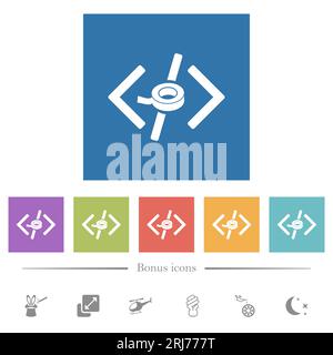 Software-Patch flache weiße Symbole in quadratischen Hintergründen. 6 Bonus-Symbole enthalten. Stock Vektor