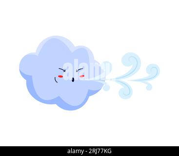 Wütender Wind, lustige Karikaturfigur Wettervorhersage. Vektor niedliche windige Wolke, Wettervorhersage und Wetterzeichen Stock Vektor