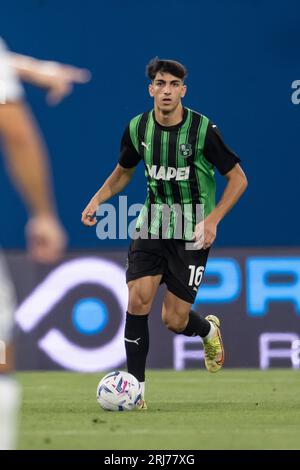 Kevin Miranda (Sassuolo) während des italienischen Spiels der Serie A zwischen Sassuolo 0-2 Atalanta im Mapei Stadium am 20. August 2023 in Reggio Emilia, Italien. Kredit: Maurizio Borsari/AFLO/Alamy Live News Stockfoto