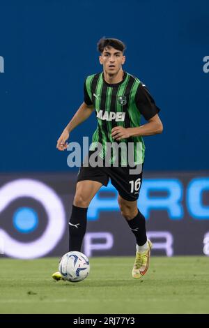 Kevin Miranda (Sassuolo) während des italienischen Spiels der Serie A zwischen Sassuolo 0-2 Atalanta im Mapei Stadium am 20. August 2023 in Reggio Emilia, Italien. Kredit: Maurizio Borsari/AFLO/Alamy Live News Stockfoto