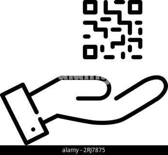 QR-Code in der Hand. Zahlung und Links. Pixel perfekter, bearbeitbarer Hub Stock Vektor