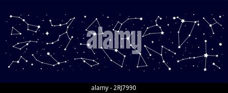 Sternenkonstellation. Himmelskarte des Nachtraums, Astrologie. Detailliertes Vektordiagramm mit Positionen sichtbarer Himmelsobjekte. Muster für Astronomie, Esoterik, Tarot, Magie und mystisches Horoskop Stock Vektor