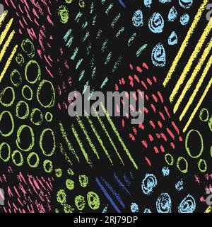 Bunte Collage Kreideelemente auf der Tafel modernes nahtloses Muster Stock Vektor