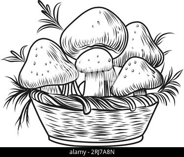 Malseite für Pilze. Herbstkomposition lineare Illustration. Herbstfärbebuch für Kinder Stock Vektor