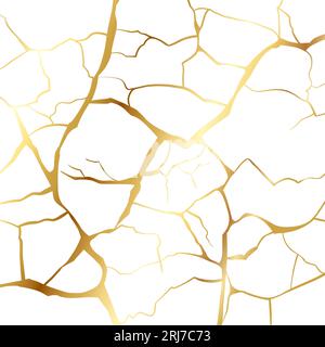 Gold Kintsugi Reparatur Risse Hintergrund Textur Vektor Illustration isoliert auf weißem Hintergrund. Stock Vektor