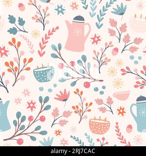 Design im Herbst- und Winterstil. Niedliche und gemütliche Vektorressource für nahtlose Wiederholungen. Stock Vektor