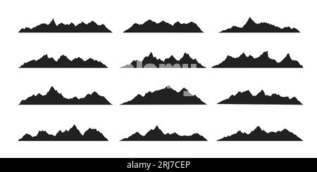 Mountain Ridges Peak Silhouetten flache Design Vektor Illustration Set isoliert auf weißem Hintergrund. Stock Vektor