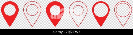 Symbole für Positionierstifte. Vektorillustration isoliert auf transparentem Hintergrund Stock Vektor