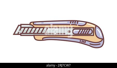 Cutter, Papiermesser. Vektorillustration im Doodle-Stil. Schreibwaren, Klinge. Isoliertes Vektorbild, Pastellfarben. Für Aufkleber, Poster, Kartendesign Stock Vektor
