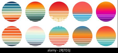 Retro-Sonnenuntergang. Vintage bunte gestreifte Kreise. Vintage bunte gestreifte Kreise Stock Vektor