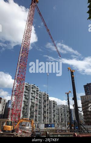 Construction and in situ piling underway at the redevelopment of Aarhus docklands, Denmark. Stockfoto