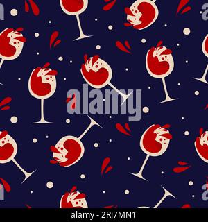 Muster mit Weingläsern und Spritzern Rotwein Stock Vektor