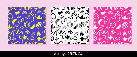 Set aus nahtlosen Doodle-Mustern mit einfachen Formen Stock Vektor