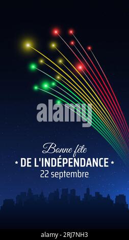 22. September, mali Unabhängigkeitstag, buntes Feuerwerk auf blauem Nachthimmel Hintergrund. Grußkarte. Mali Nationalfeiertag. Vektor Stock Vektor
