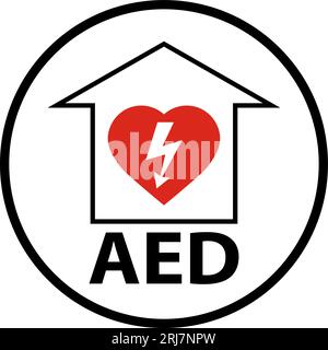 Bodenschild AED mit Defib Heart, rotes Bodenschild Stock Vektor