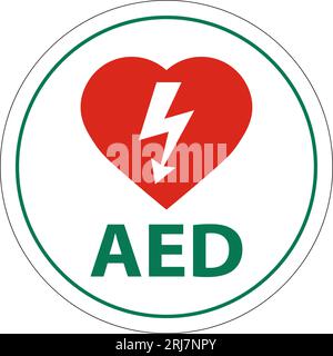 Bodenschild AED mit Defib Heart, rotes Bodenschild Stock Vektor