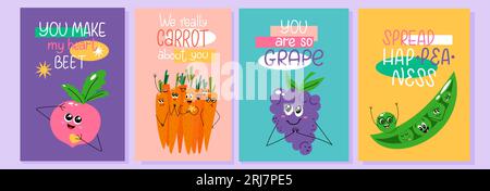 Sammlung von Postern mit Cartoon-Food-Charakteren Stock Vektor