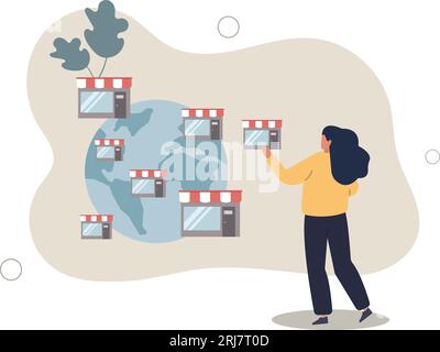 Franchise-Geschäftschance zum Start oder Ausbau von Geschäften und Geschäften, Verkauf von Shop-Lizenzen oder Wachstum von Geschäften an globale und internationale Concept.Flat ve Stock Vektor