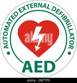 Bodenschild AED mit Defib Heart, rotes Bodenschild Stock Vektor