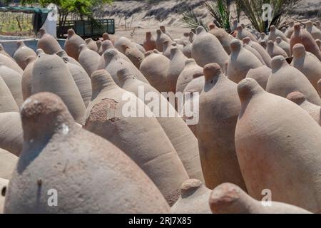 Clay jugs for wine fermentation at Ica, Peru Stock Photo