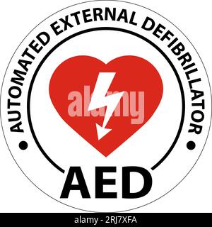 Bodenschild AED mit Defib Heart, rotes Bodenschild Stock Vektor